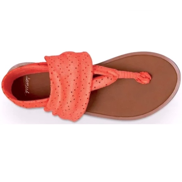 SANUK Stretchy Coral Peach Orange Leather Sling Yoga Sandals Comfy Summer Shoes - Picture 6 of 15